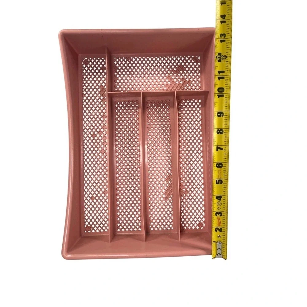 Vintage Pink Plastic Silverware Drawer Organizer 5 Compartment Lattice Tray